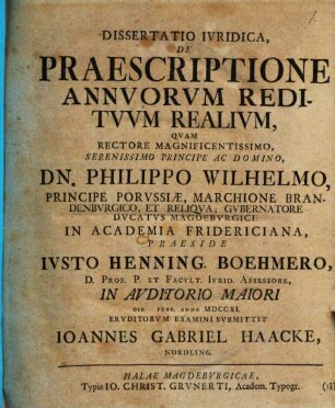 Diss. iur. de praescriptione annuorum redituum realium