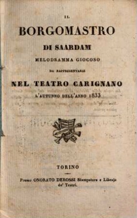 Il borgomastro di Saardam : Melodramma giocoso