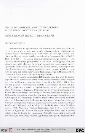 24: Prace drukowane księdza profesora Szczęsnego Dettlofa (1878-1961) : próba rekonstrukcji bibliografii