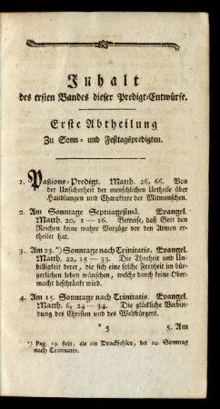 Inhalt des ersten Bandes dieser Predigt-Entwürfe.