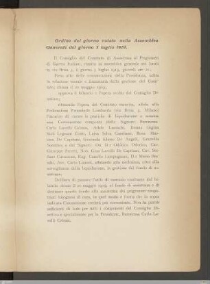 Ordine del giorno votato nella Assemblea Generale del giorno 3 Iuglio 1919