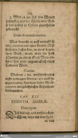 Cap. XLI. Essentia Ambra