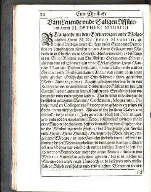 Vam Leuende vnde Saligen Affsteruen Heren M. Detheri Mauritii.