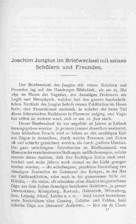 Joachim Jungius im Briefwechsel mit seinen Schülern und Freunden.