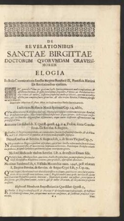 De Revelationibus Sanctae Birgittae Doctorum Quorumdam Gravissimorum Elogia