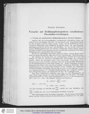 Zehnter Abschnitt. Versuche mit Heißdampflokomotiven verschiedener Eisenbahnverwaltungen.