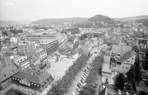 Lörrach: Blick vom Hochhaus auf Altstadtdächer und Marktplatz