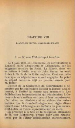 Chapitre VIII L'Accord Naval Anglo-Allemand