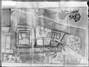 Oberöwisheim Schloss Lageplan - Grundrisszeichnung mit Feder auf Pergament (1740)