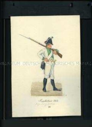 Uniformdarstellung, Musketier des Infanterie-Regiments Nr. 3, Sachsen, 1802.