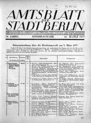 Sonderausgabe, 16. März 1933