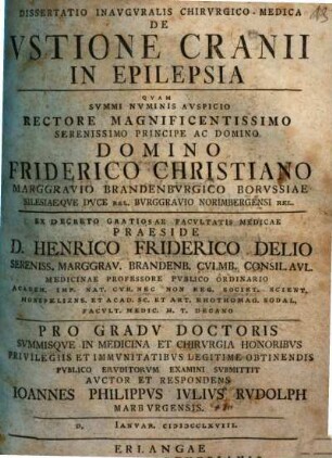 Dissertatio Inavgvralis Chirvrgico-Medica De Vstione Cranii In Epilepsia