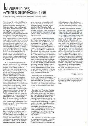 Im Vorfeld der "Wiener Gespräche" 1990 : 7. Arbeitstagung zur Reform der deutschen Rechtschreibung