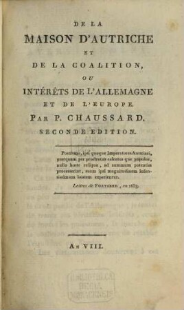 De la Maison d'Autriche et de la Coalition