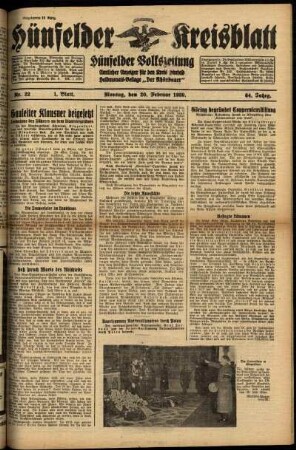 Erste Ausgabe vom Montag, den 20. Februar 1939.