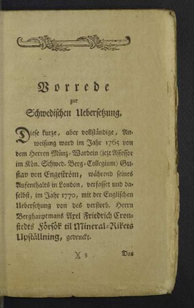 Vorrede zur Schwedischen Uebersetzung.