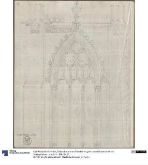 Entwurf zu einem Fenster im gotischen Stil umrahmt von Strebepfeilern