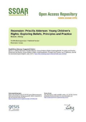 Rezension: Priscilla Alderson: Young Children's Rights: Exploring Beliefs, Principles and Practice