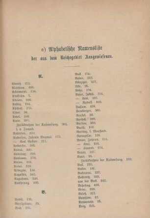 c) Alphabetische Namensliste der aus dem Reichsgebiet Ausgewiesenen.