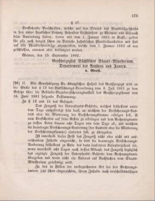 90. Ministerial-Bekanntmachung, die Abänderung des § 12 der Ausführungs-Verordnung vom 8. Juli 1881, über die Gebäude-Brandversicherungs-Anstalt betreffend