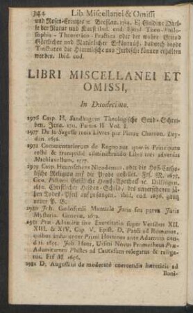 Libri Miscellanei Et Omissi. In Duodecimo