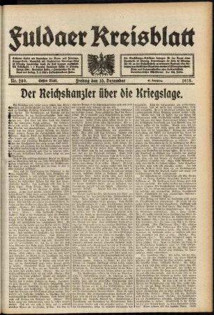 Erste Ausgabe vom Freitag, den 10. Dezember 1915.