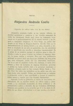 Alejandro Andrade Coello : (Apuntes de crítica sobre tres de sus obras)