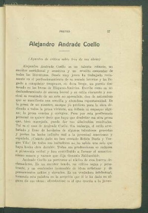 Alejandro Andrade Coello : (Apuntes de crítica sobre tres de sus obras)