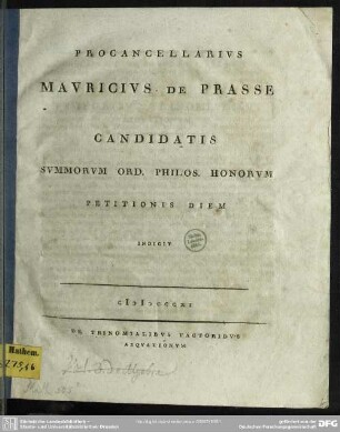 Procancellarivs Mavricivs De Prasse Candidatis Svmmorvm Ord. Phil. Honorvm Petitionis Diem Incidit De Trinomialibvs Factoribvs Aeqvationvm