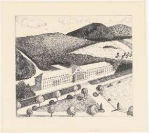 Jugenderholungsheim Schinkelwettbewerb 1943: Perspektivische Ansicht (Vogelschau)