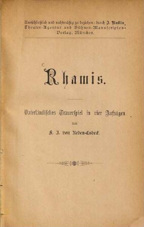 Rhamis : Vaterländisches Trauerspiel in vier Aufzügen