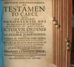 Disp. inaug. iur. de testamento caeci