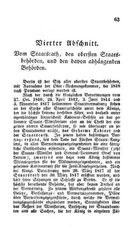 Vierter Abschnitt. Vom Staatsrath, den obersten Staatsbehörden, und den davon abhängenden Behörden