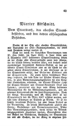 Vierter Abschnitt. Vom Staatsrath, den obersten Staatsbehörden, und den davon abhängenden Behörden