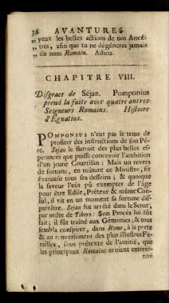 Chapitre VIII. Disgrace de Séjan. Pomponius prend la fuite avec quatre autres Seigneurs Romains. Histoire d'Egnatius.