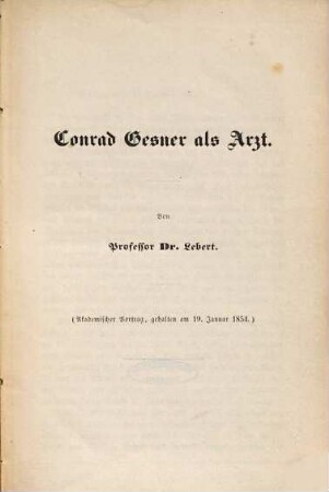 Conrad Gesner als Arzt