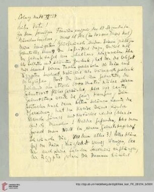 Familienkorrespondenz Klee: Brief von Felix Klee an Paul Klee