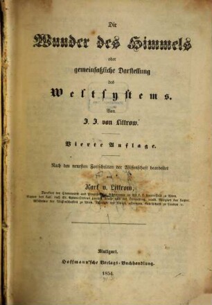 Die Wunder des Himmels oder gemeinfassliche Darstellung des Weltsystems
