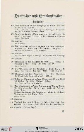 Denkmaeler und Grabdenkmaeler (Nr. 401-454)