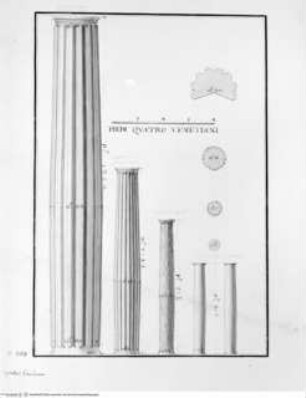 Cappella Emiliana nell'isola di S. Michiele di Murano, e quella di S. Anna nell'isola della Grazia, misurate e disegnate da me Tommaso Temanza., Tafel VIII: San Michele in Isola, Cappella Emiliana, Säulen, Maßangaben