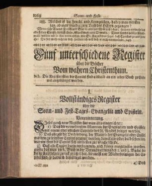Fünf unterschiedene Register über die Bücher Vom wahren Christenthum