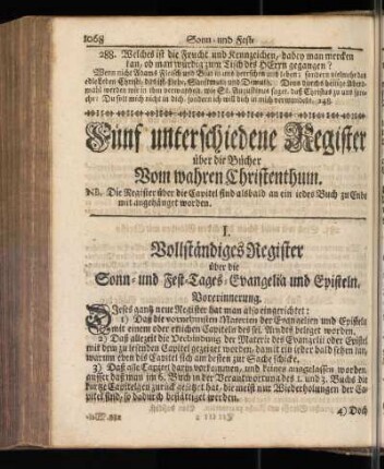 Fünf unterschiedene Register über die Bücher Vom wahren Christenthum