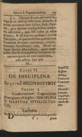 Caput VI. De Disciplina. Disp. VII. Respondente Daniele Corthymio.