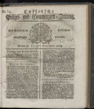 Nr. 74, Mittwoch, den 15ten September 1819