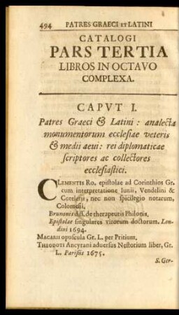 Catalogi Pars Tertia Libros in Octavo complexa