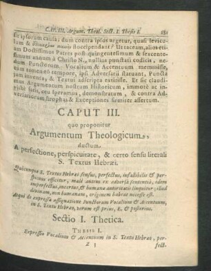 Caput III. quo proponitur Argumentum Theologicum ...