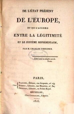 De l'État présent de l'Europe