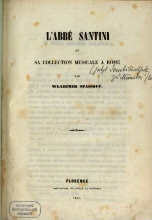 L'Abbé Santini et sa collection musicale à Rome