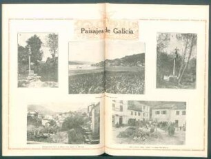 Paisajes de Galicia : [Vistas de Mondoñedo] Coto de Otero, visto desde los Molinos[, de] Unha "malla" na praza Dos Muiños[, de Combarro y de dos cruceiros]