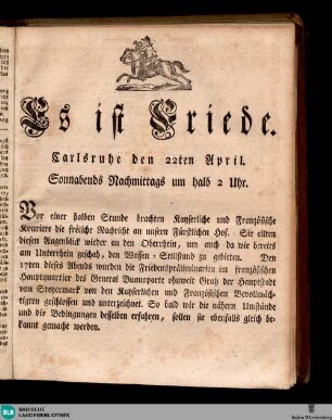 Karlsruher Zeitung, Extra-Blatt zum Waffenstillstand "Es ist Friede."